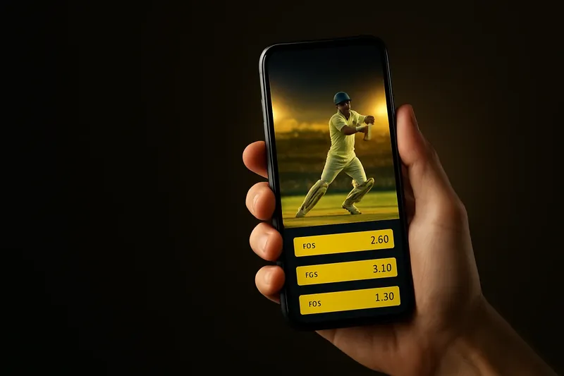 Hand holding smartphone showing live cricket match and real-time odds
